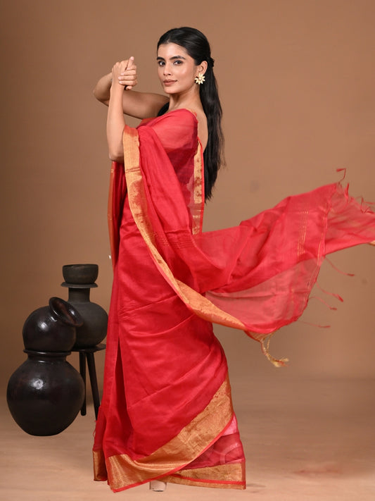 Lal Gagan | Red Handloom Linen Saree