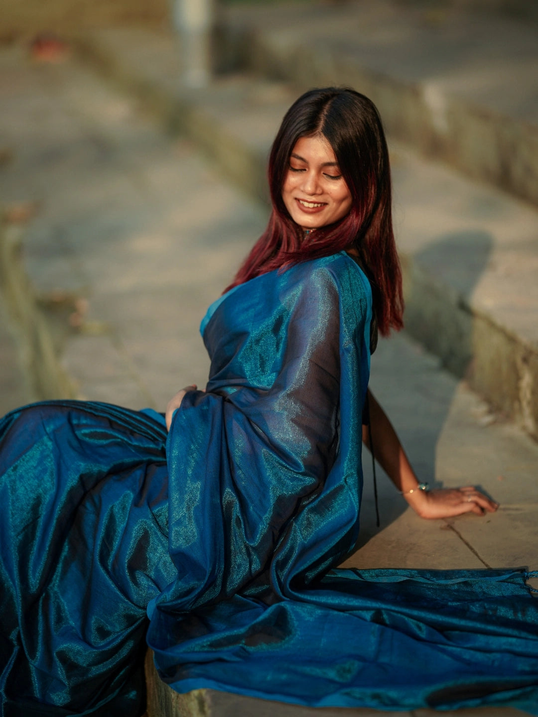 Turquoise Fleur | Turquoise Blue Handloom Tissue saree