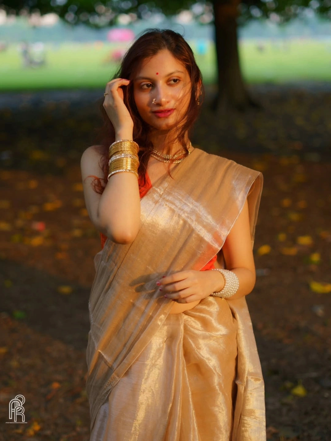 Creamy Glow | Ivory Handloom Tissue Saree.