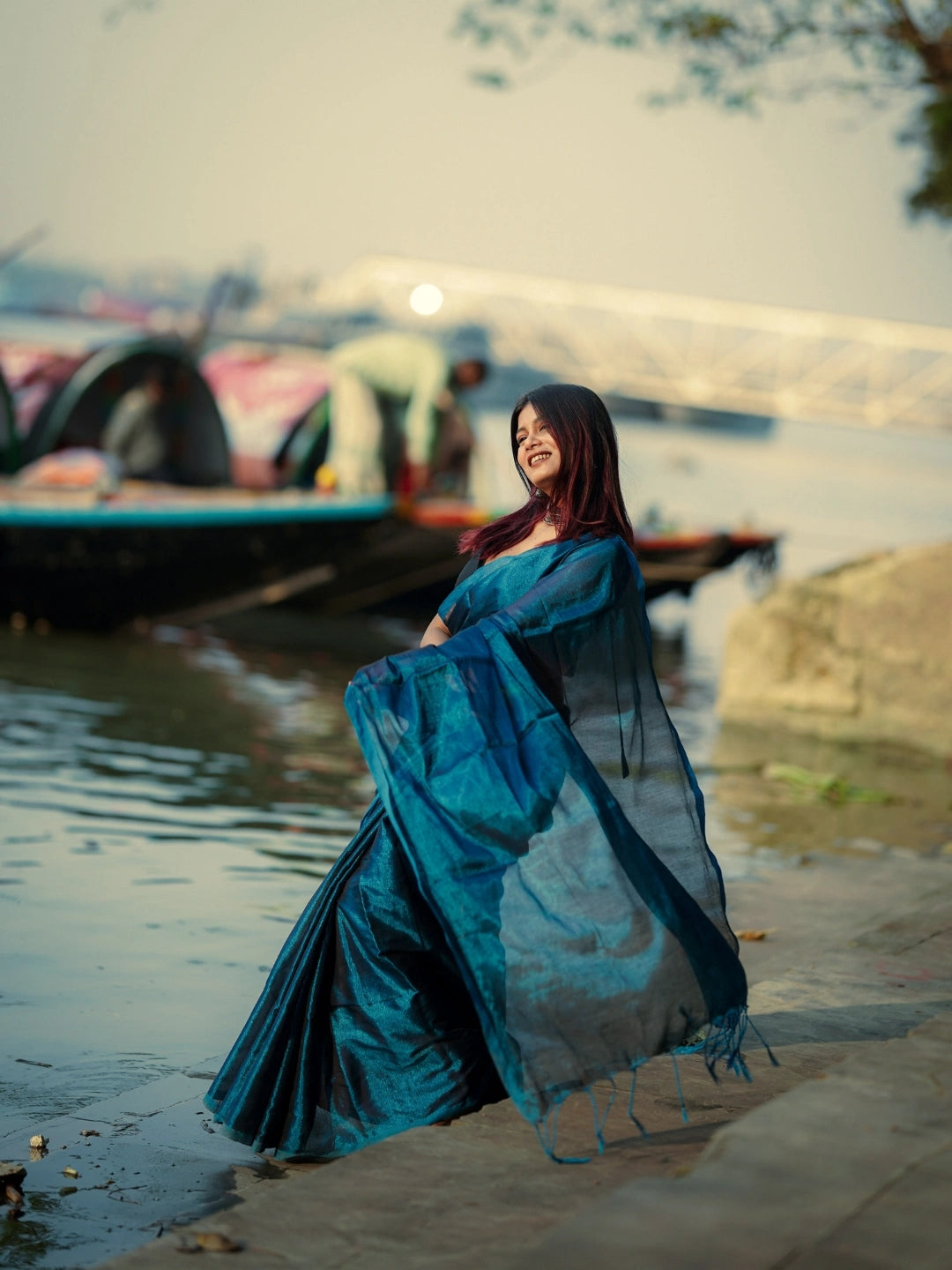 Turquoise Fleur | Turquoise Blue Handloom Tissue saree