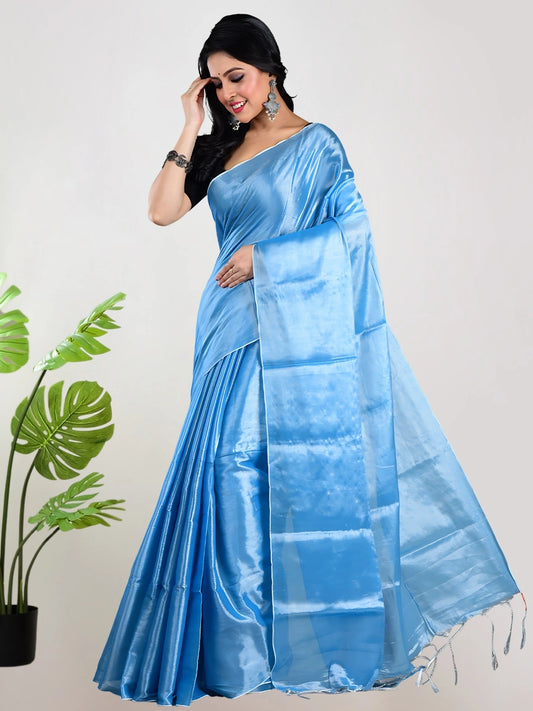 Ocean Blue Handloom Tissue Saree