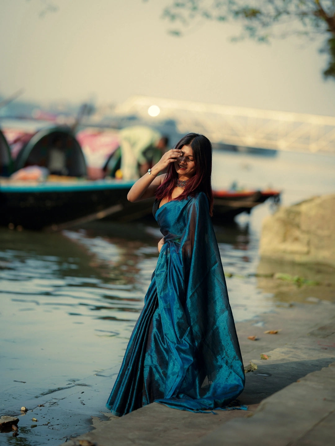 Turquoise Fleur | Turquoise Blue Handloom Tissue saree
