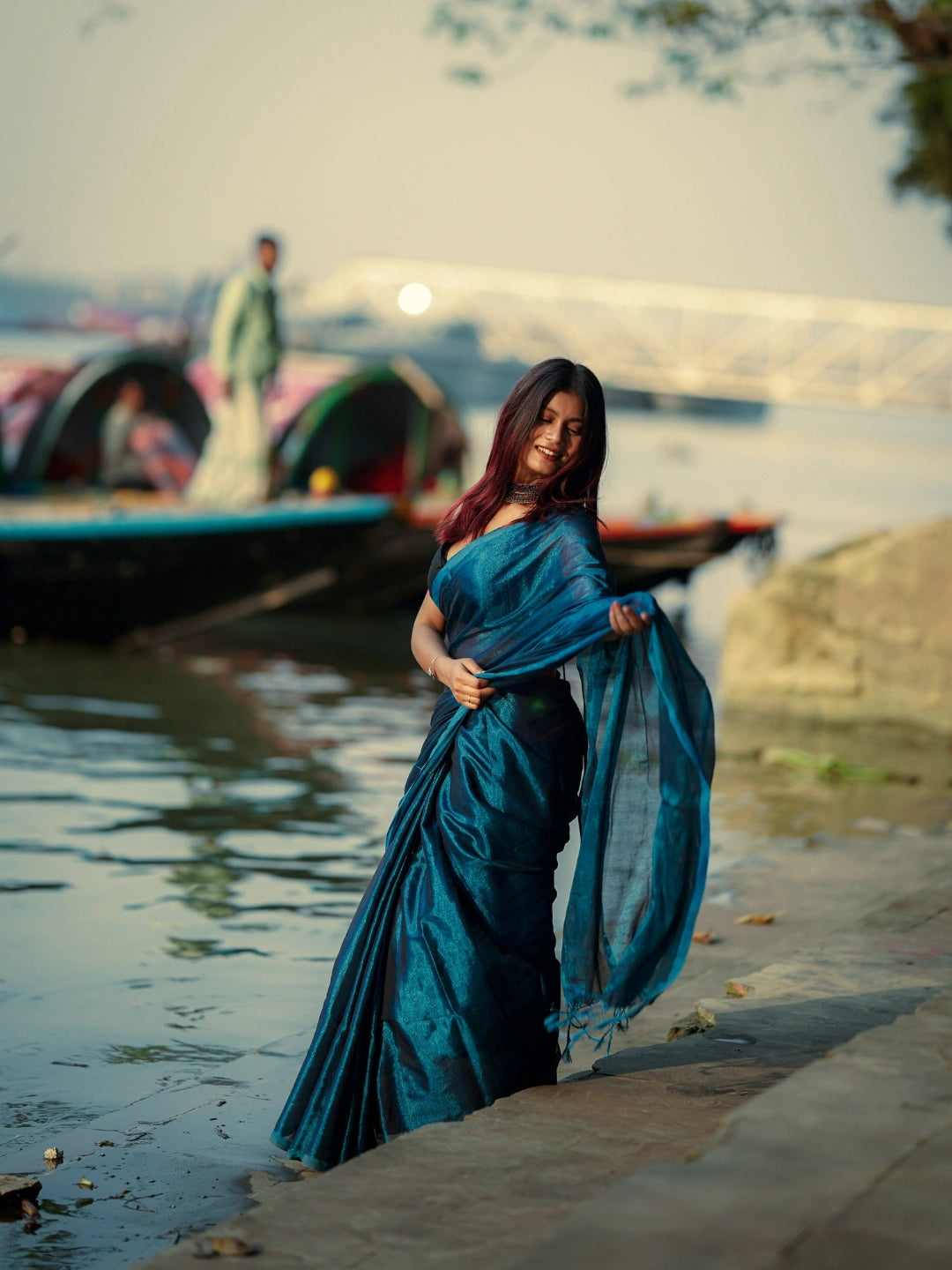 Turquoise Fleur | Turquoise Blue Handloom Tissue saree