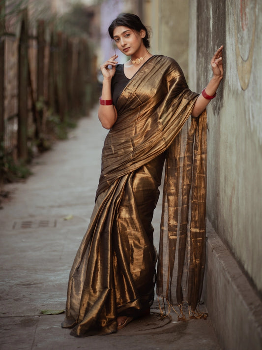 Swarnika | Gold Handloom Tissue Saree