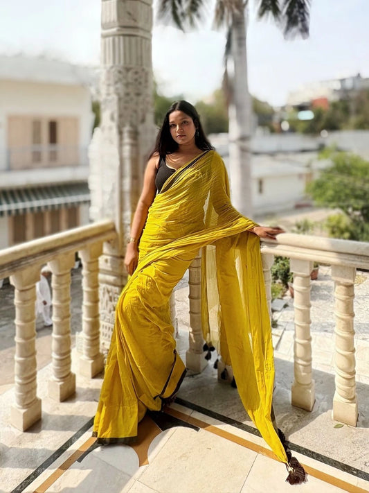 Sona Saaya | Lime Yellow Handloom Cotton Saree