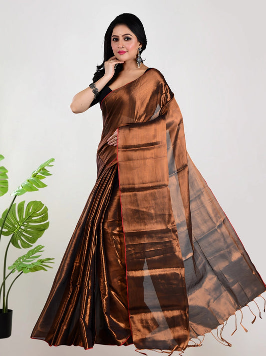 Copper Handloom Tissue Saree