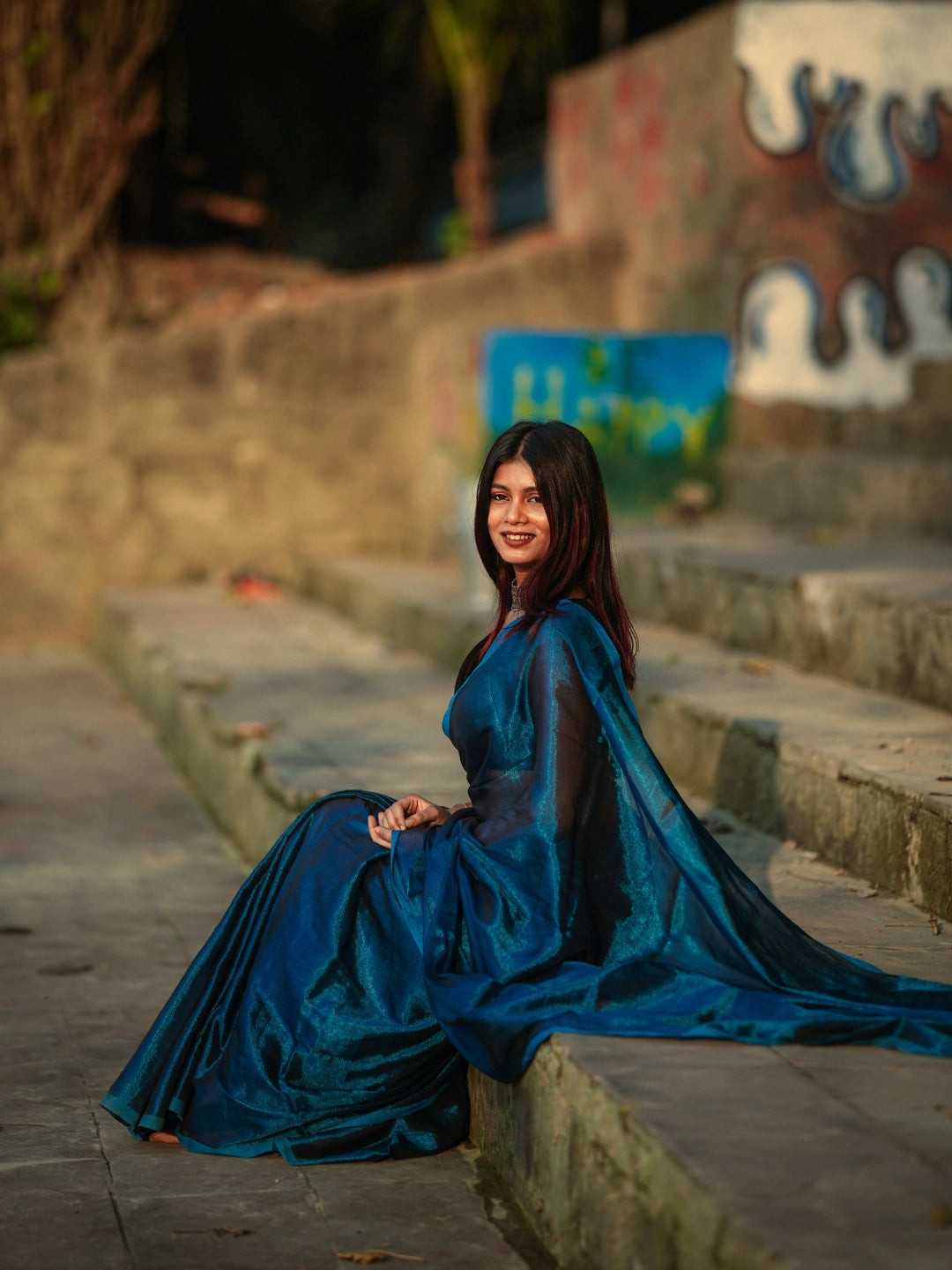 Turquoise Fleur | Turquoise Blue Handloom Tissue saree