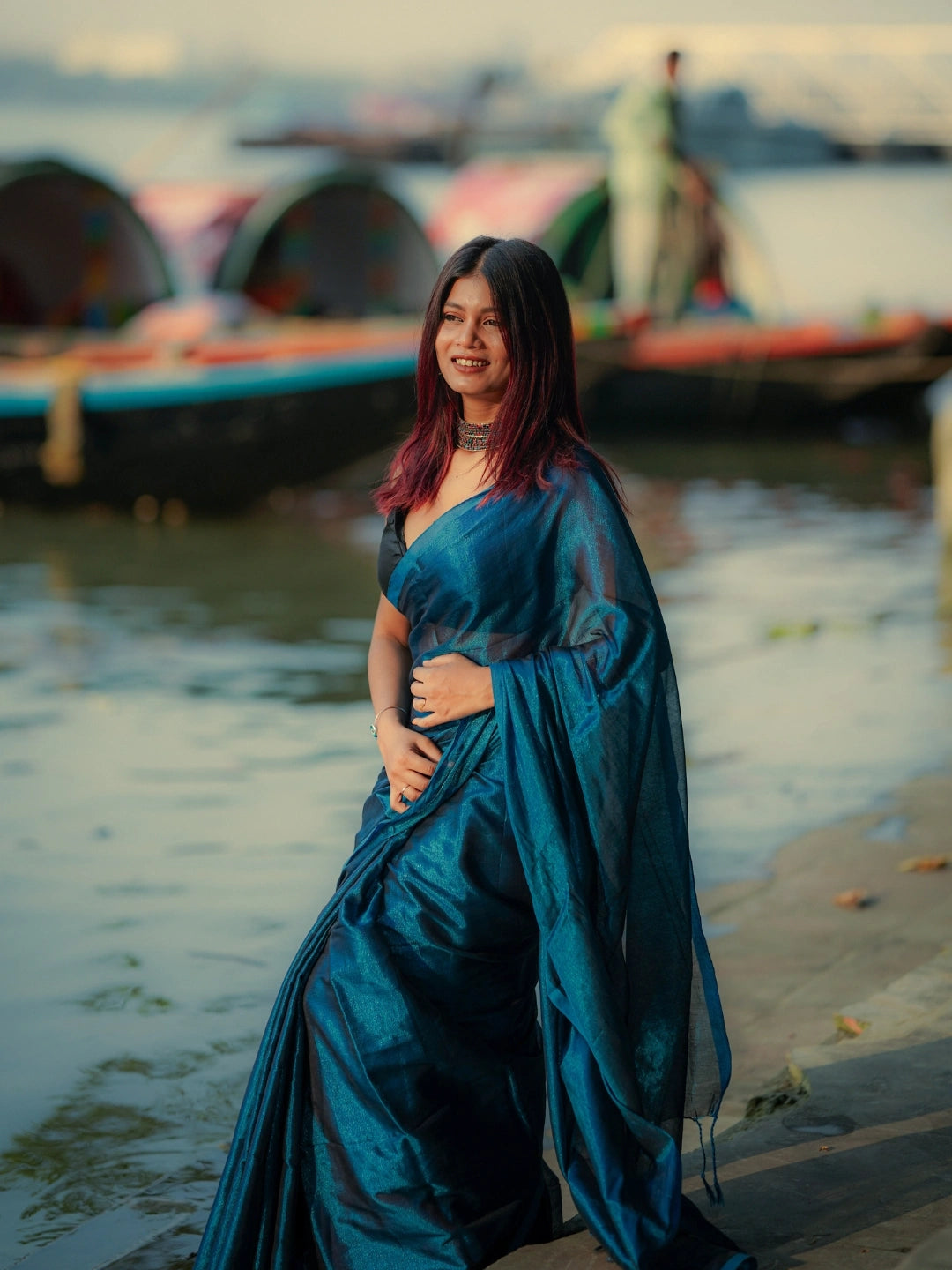 Turquoise Fleur | Turquoise Blue Handloom Tissue saree