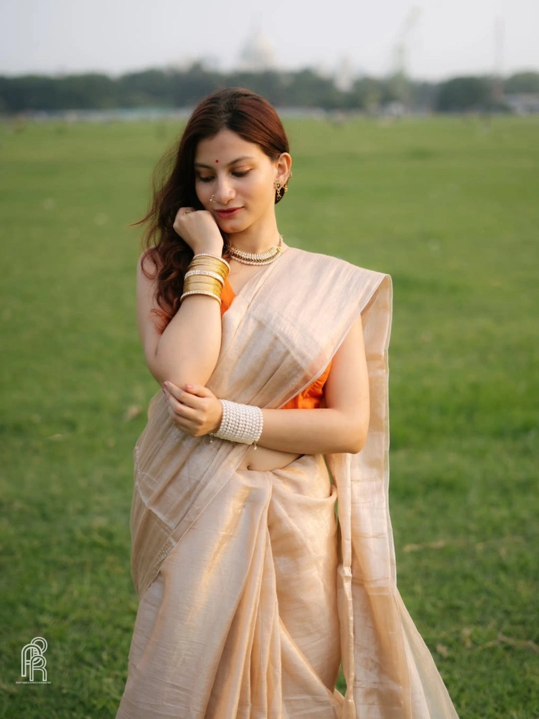 Creamy Glow | Ivory Handloom Tissue Saree.