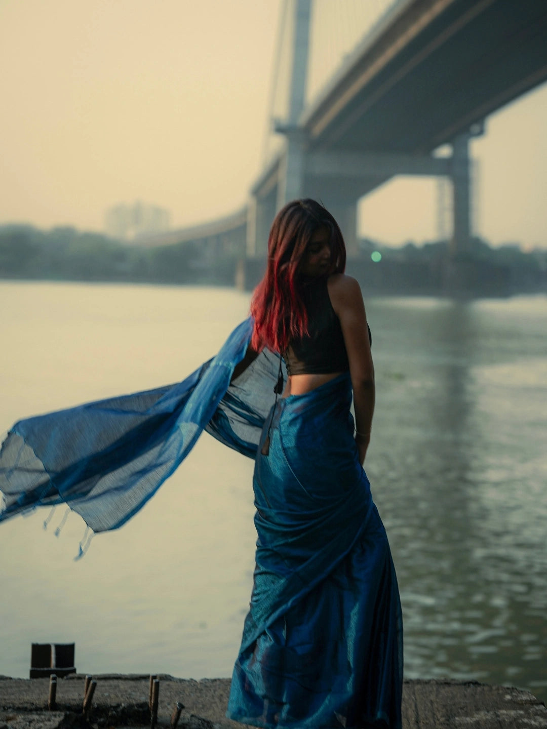 Turquoise Fleur | Turquoise Blue Handloom Tissue saree