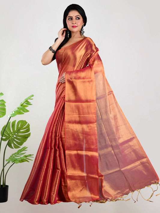 Orange Handloom Tissue Saree