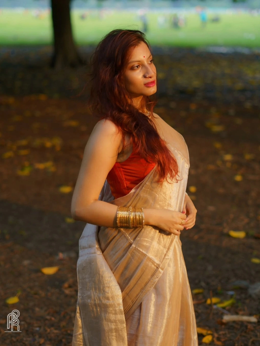 Creamy Glow | Ivory Handloom Tissue Saree.