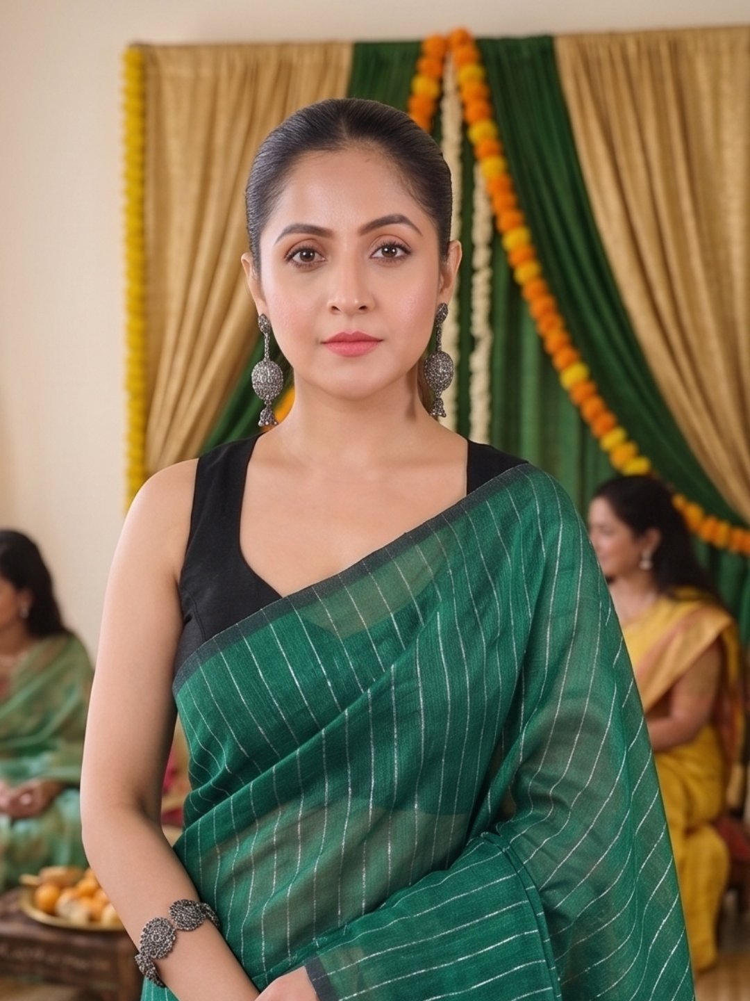 Mehndi Mint Whisper | Turquoise Green Handloom Linen Saree