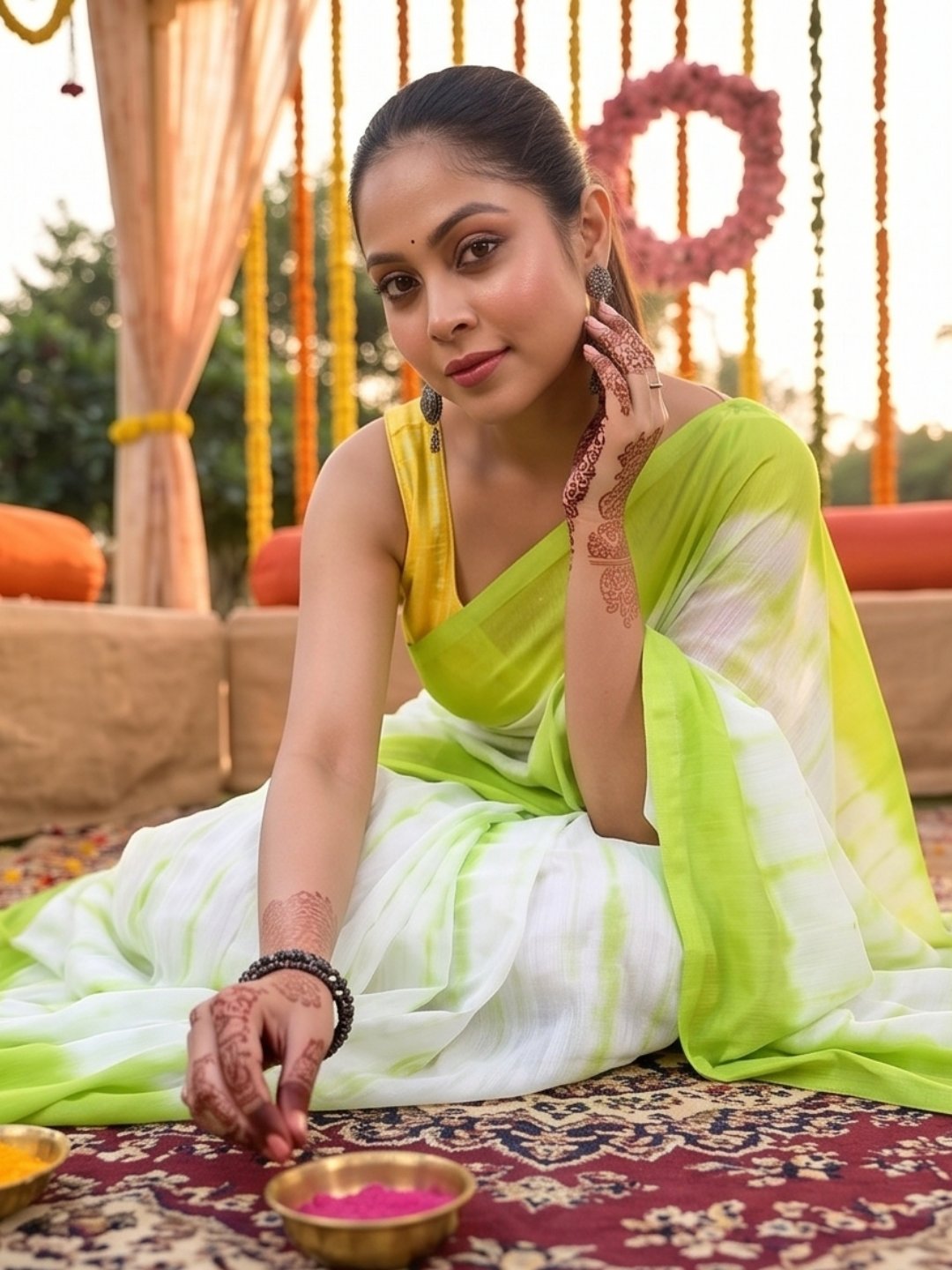 Mehndi Neerja | Lime Green Handloom Mul Cotton Saree