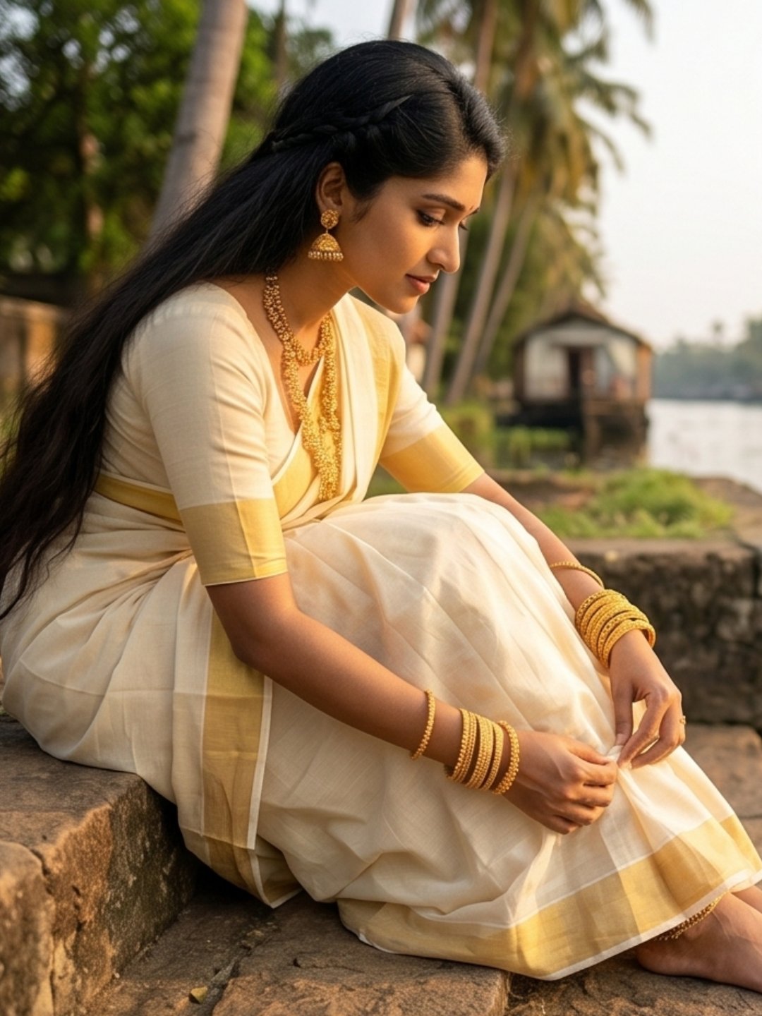 Thiruvona Padma | White Kasavu Handloom Cotton Saree