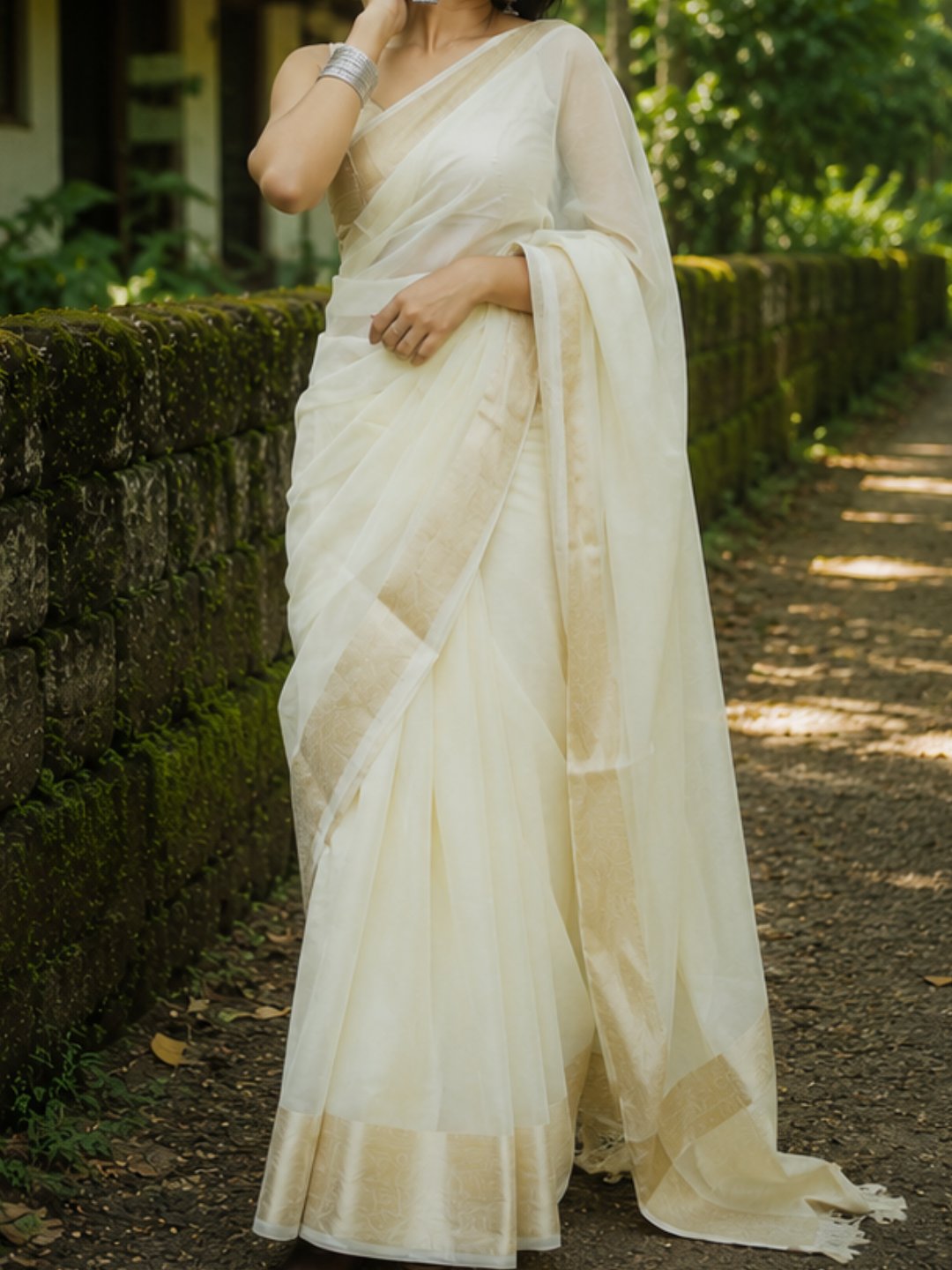 Onam Shwetha Pushpam | Beige Handloom Organza Saree