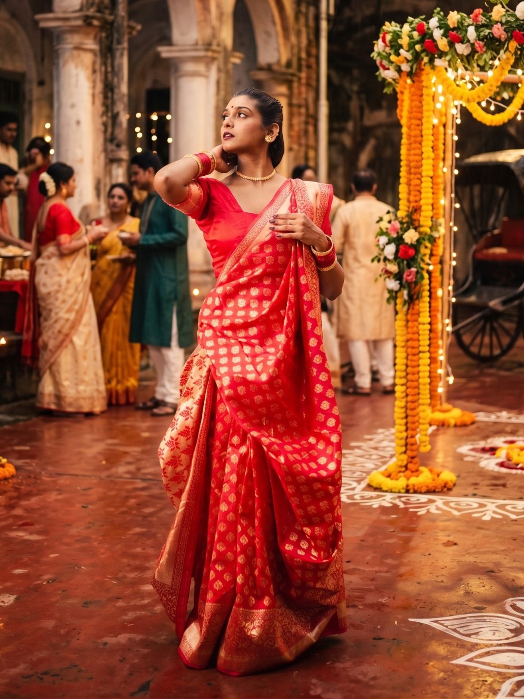 Sindoori Rajnigandha | Red Handloom Banarasi Saree