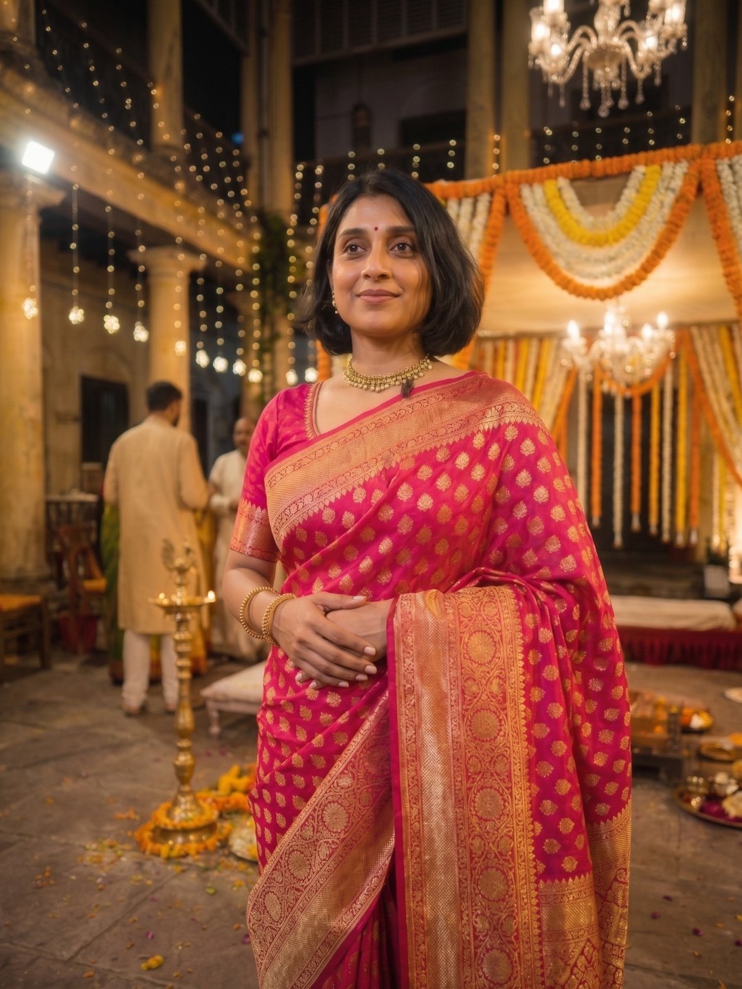 Gulabi Varmala | Pink Handloom Banarasi Saree