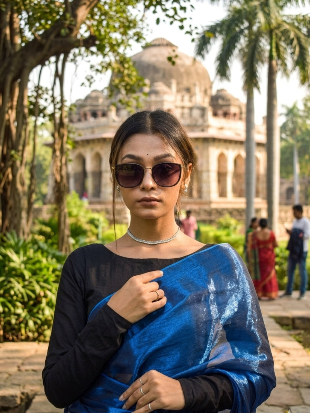 Aakar Turquoise Fleur Handloom Tissue Saree for Women | Turquoise Blue Lightweight Shimmer Saree with Unstitched Blouse Piece | Festive Wedding Partywear Saree