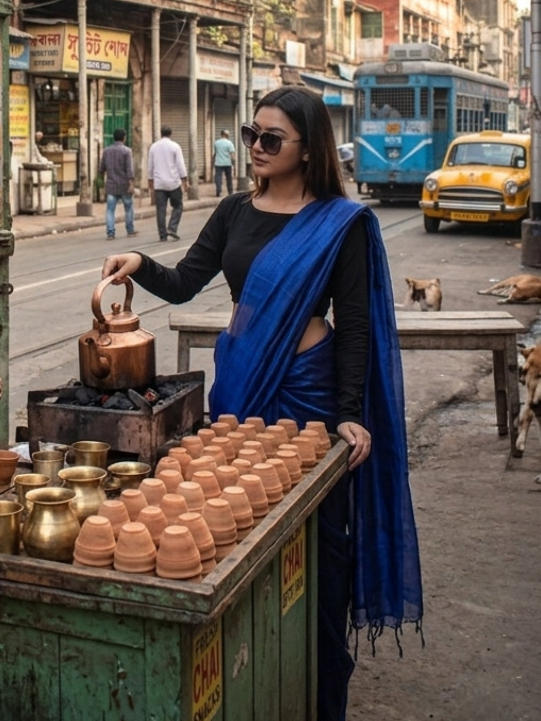 Neel Sagar | Ink Blue Handloom Tissue Saree