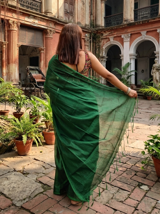 Aakar Hara Noor | Bottle Green Handloom Tissue Saree