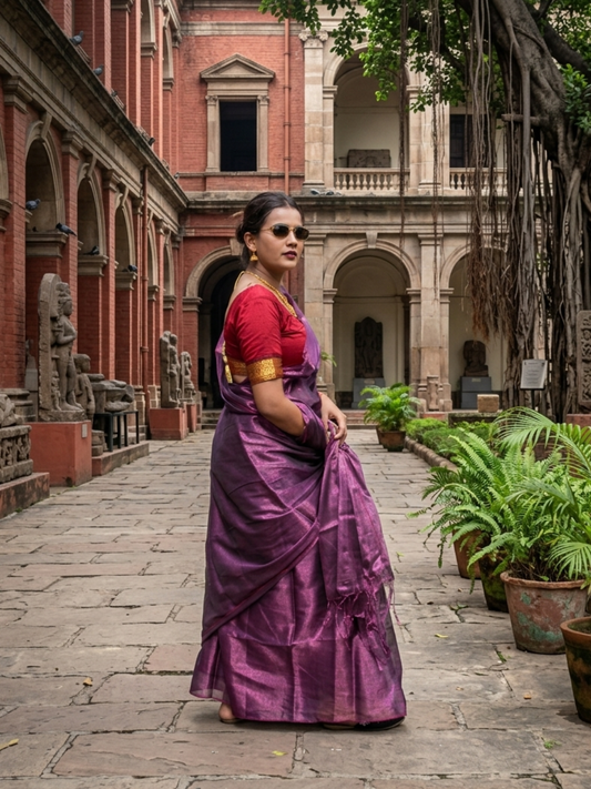 Aakar Purple Dusk | Purple Handloom Tissue Saree
