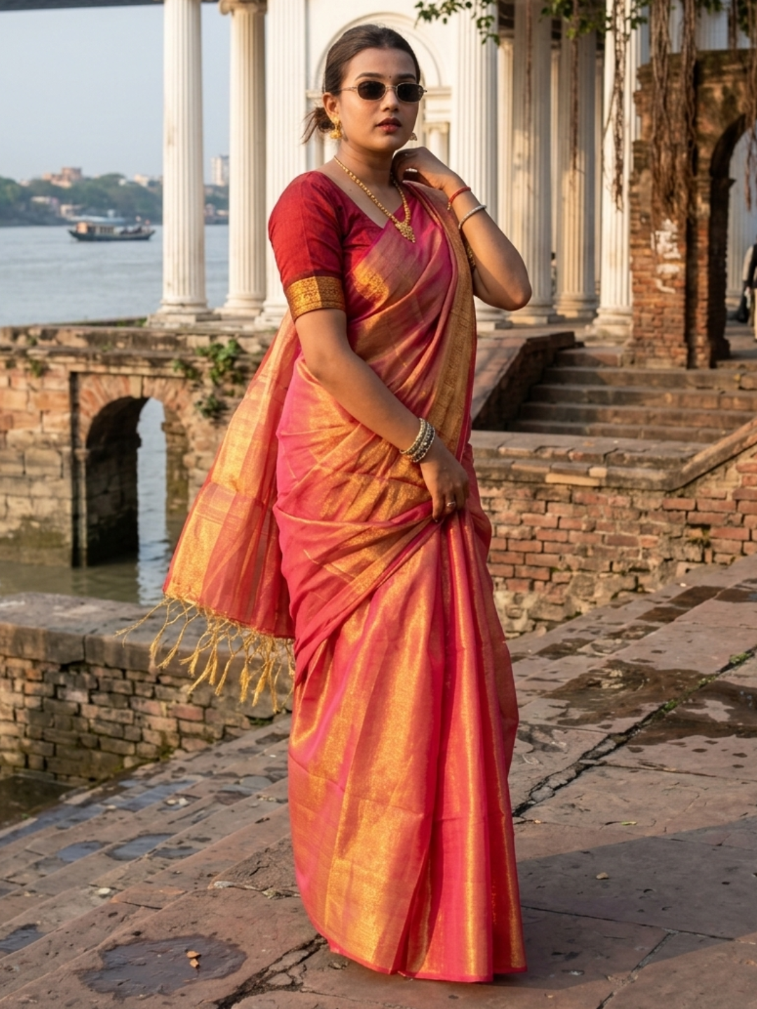 Orange Glow | Orange Handloom Tissue Saree