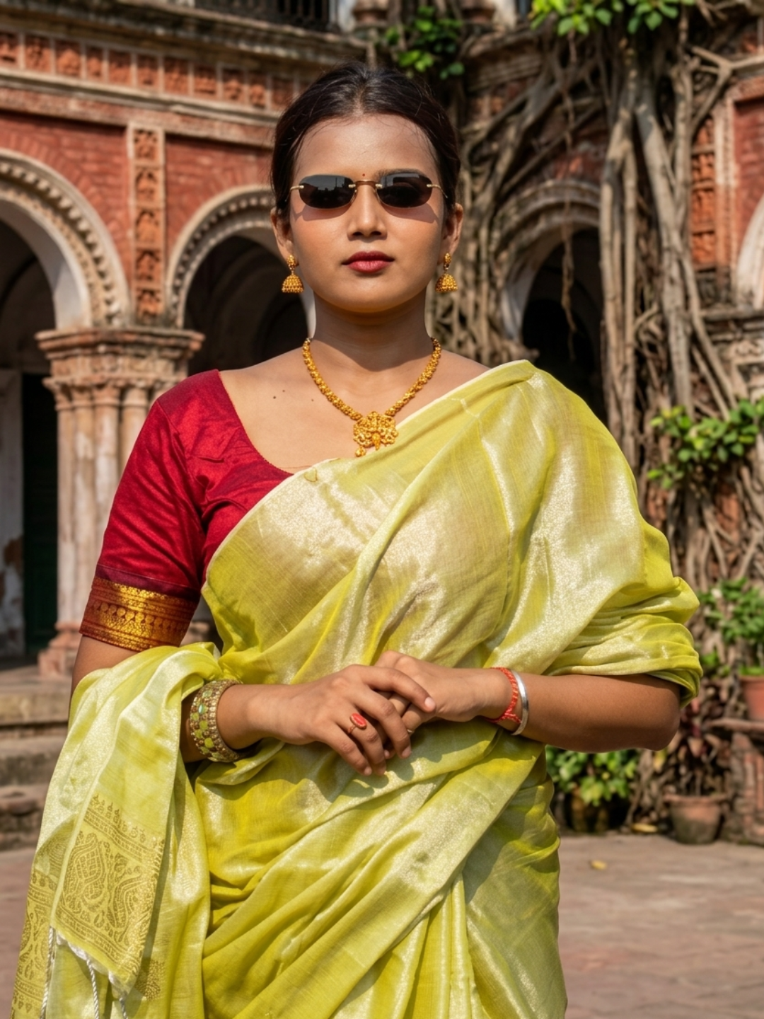 Aakar Citrine Breeze | Lime Yellow Handloom Tissue saree