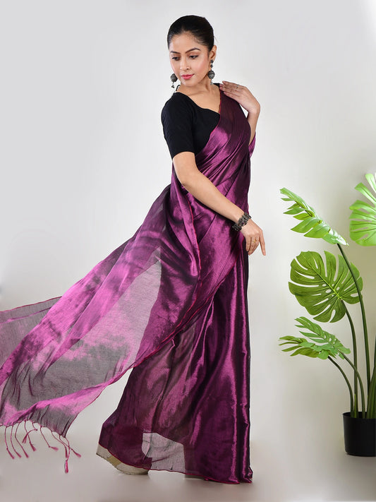 Purple Dusk | Purple Handloom Tissue Saree