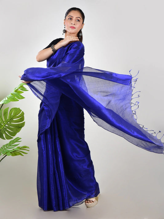NeelSagar | Ink Blue Handloom Tissue Saree