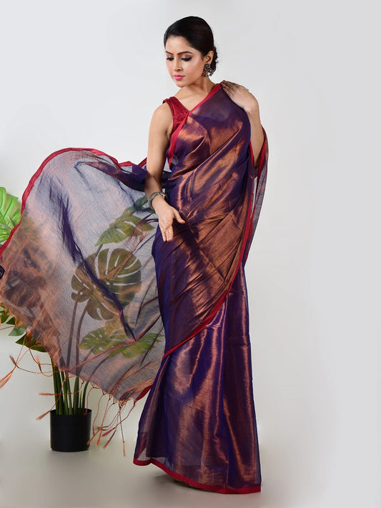 Midnight Melt | Copper & Blue Handloom Tissue Saree