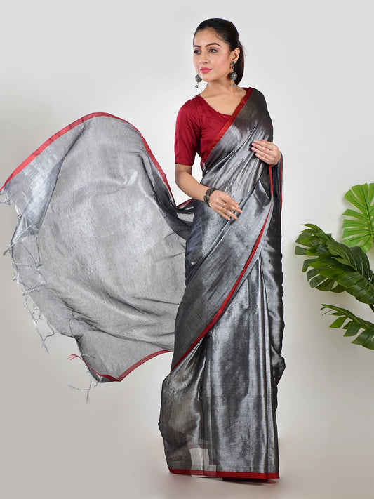 Silver Dust | Silver Handloom Tissue Saree