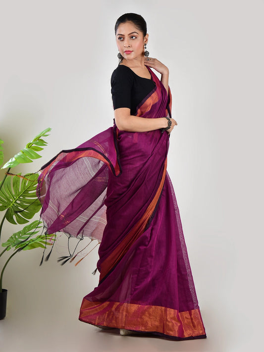 Lavender Chhaon | Purple Handloom Linen Saree