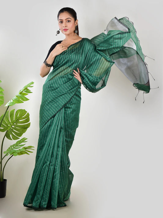 Mint Whisper | Turquoise Green Handloom Linen Saree