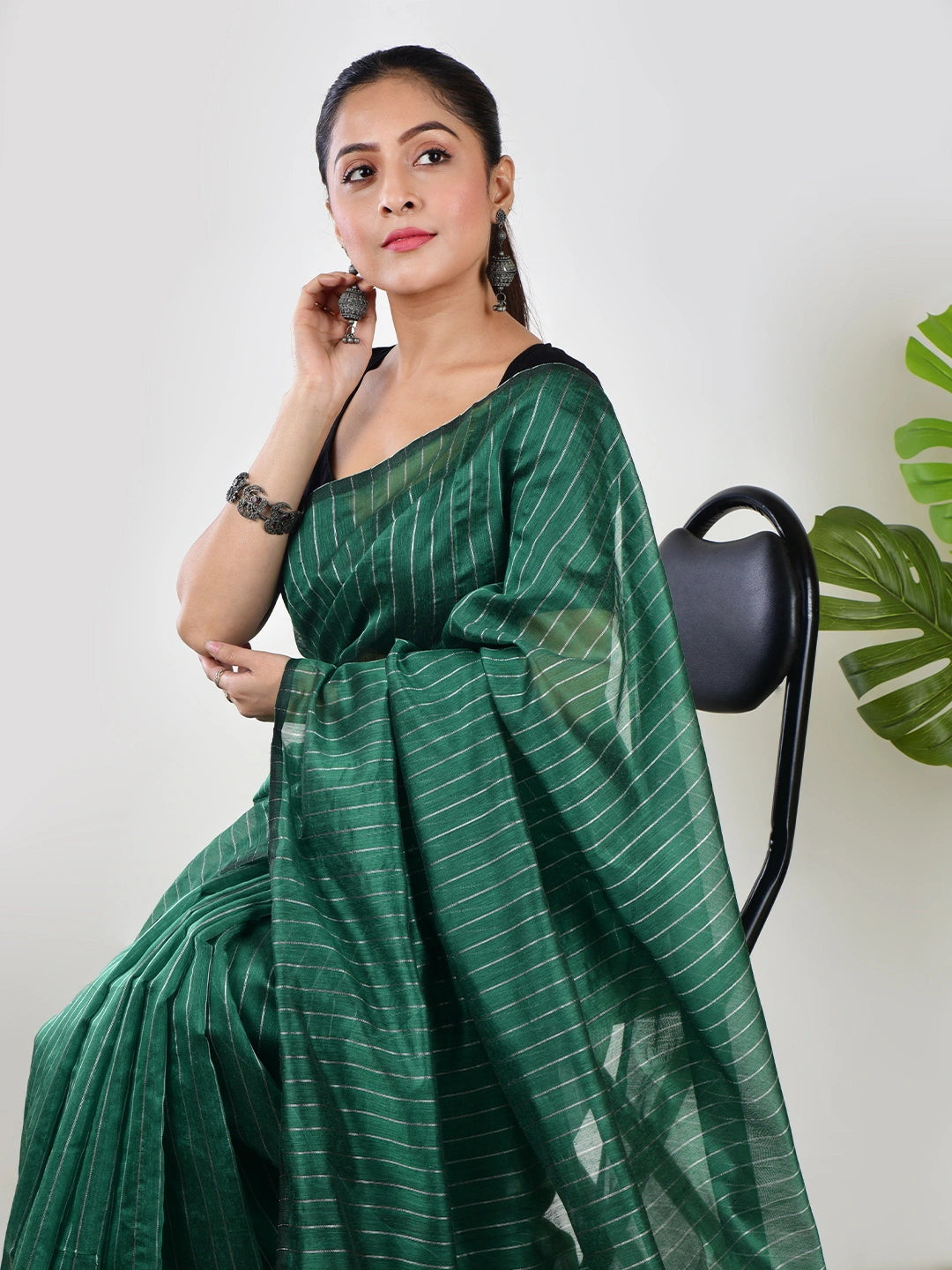 Mint Whisper | Turquoise Green Handloom Linen Saree