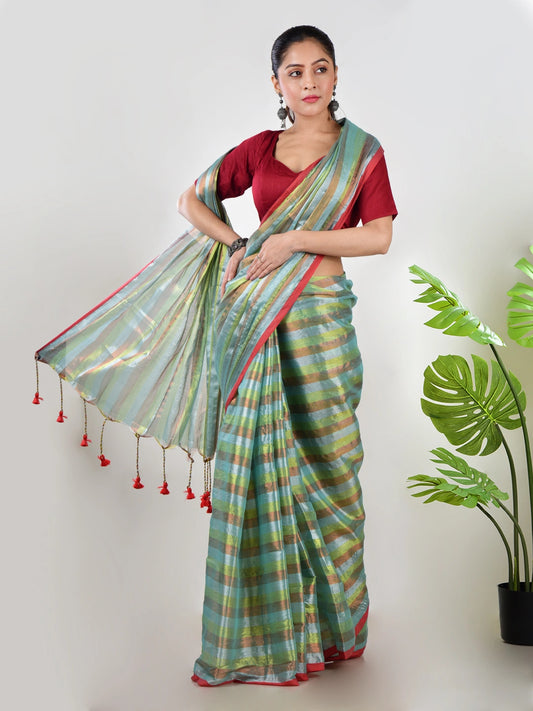 Jhilmil Noor | Green Multi Color Tissue Saree
