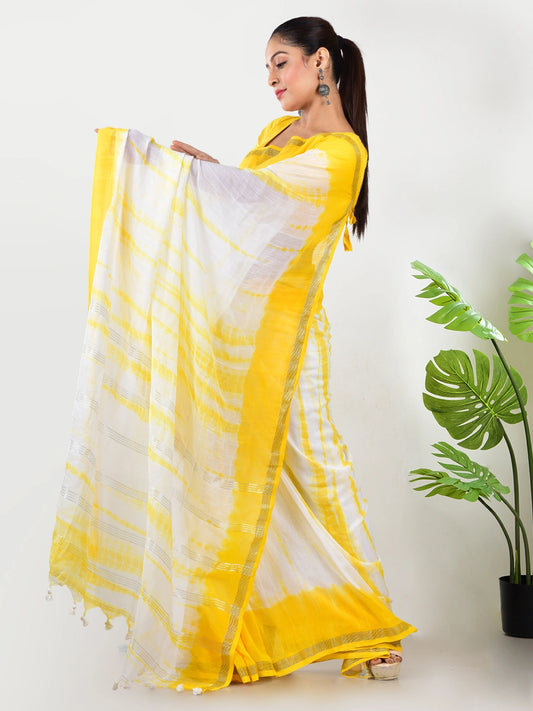 Sooraj Leher | Yellow Handloom Mul Cotton Saree