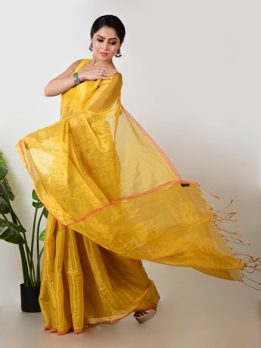 Honey Glow | Yellow Handloom Tissue Saree