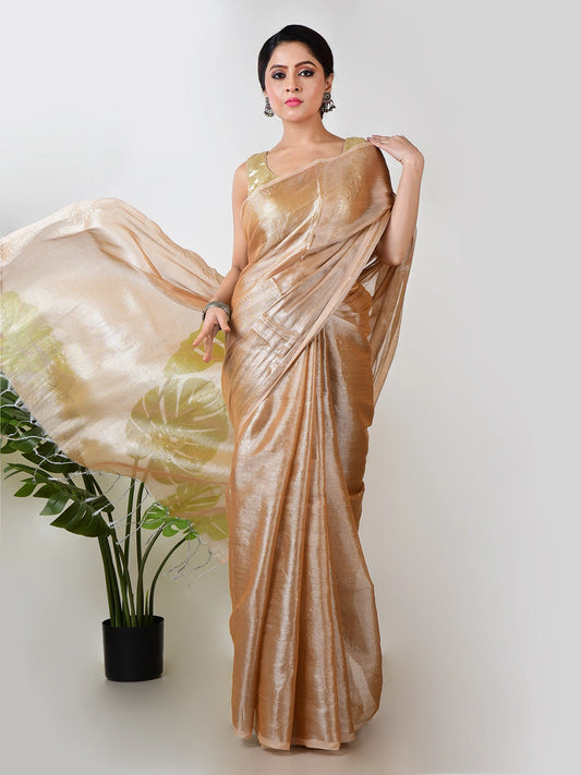 Rosy Dazzle | Rose Gold Handloom Tissue Saree