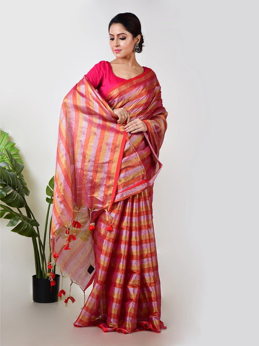 Petal Prism | Multi Colour Handloom Tissue Saree