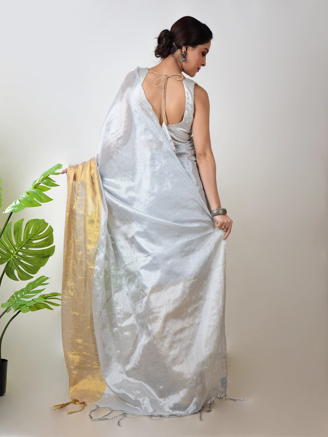 Butterscotch | White and Yellow Handloom Tissue Saree