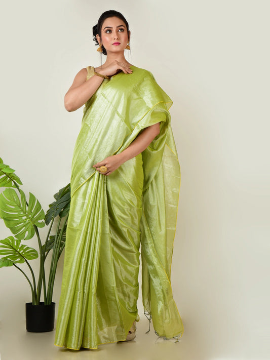 Pistachio Breeze | Pastel Green Handloom Tissue Saree