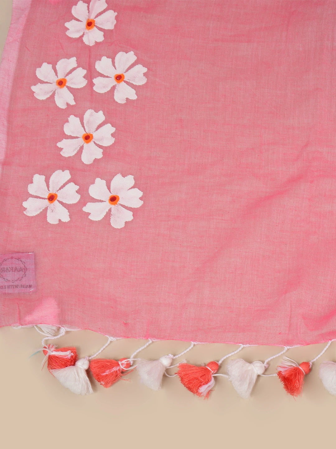 Meethi Gulab | Cotton Candy Pink Handloom Cotton Saree with Delicate Handcrafted Floral Art