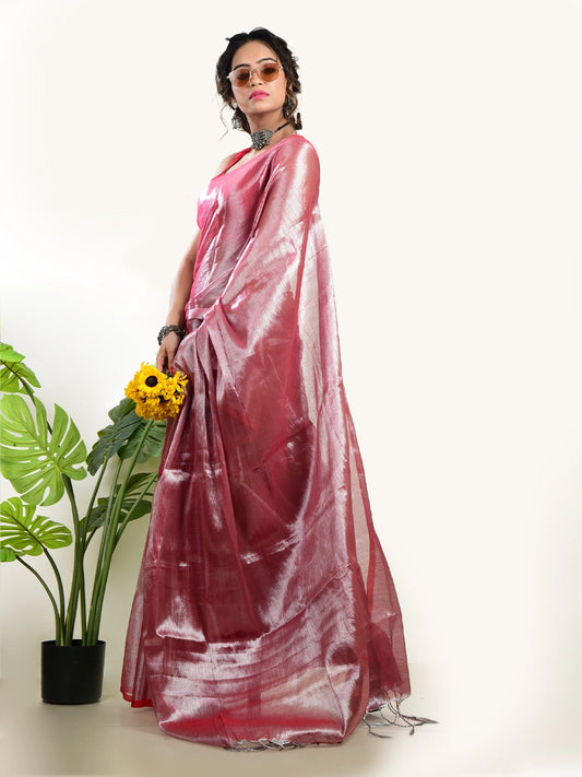 Rose Rush | Dusty Rose Handloom Tissue saree