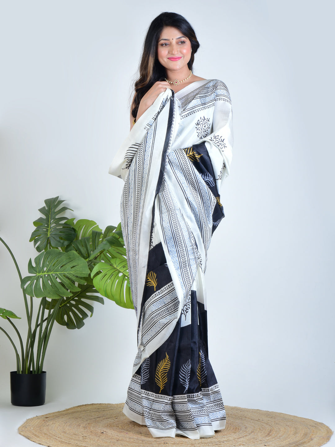 Pearl Whisper | White Silk Saree