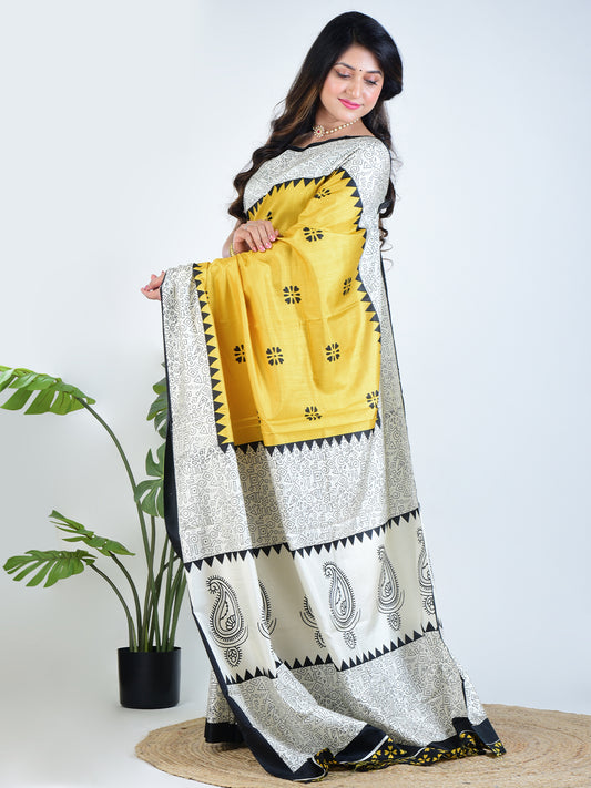 Saffron Glow | Yellow Silk Saree