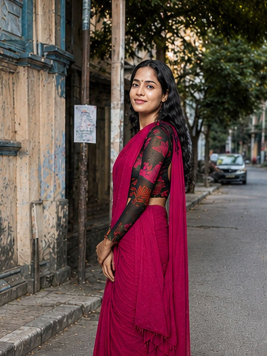 Aakar Pink Handloom Cotton Saree