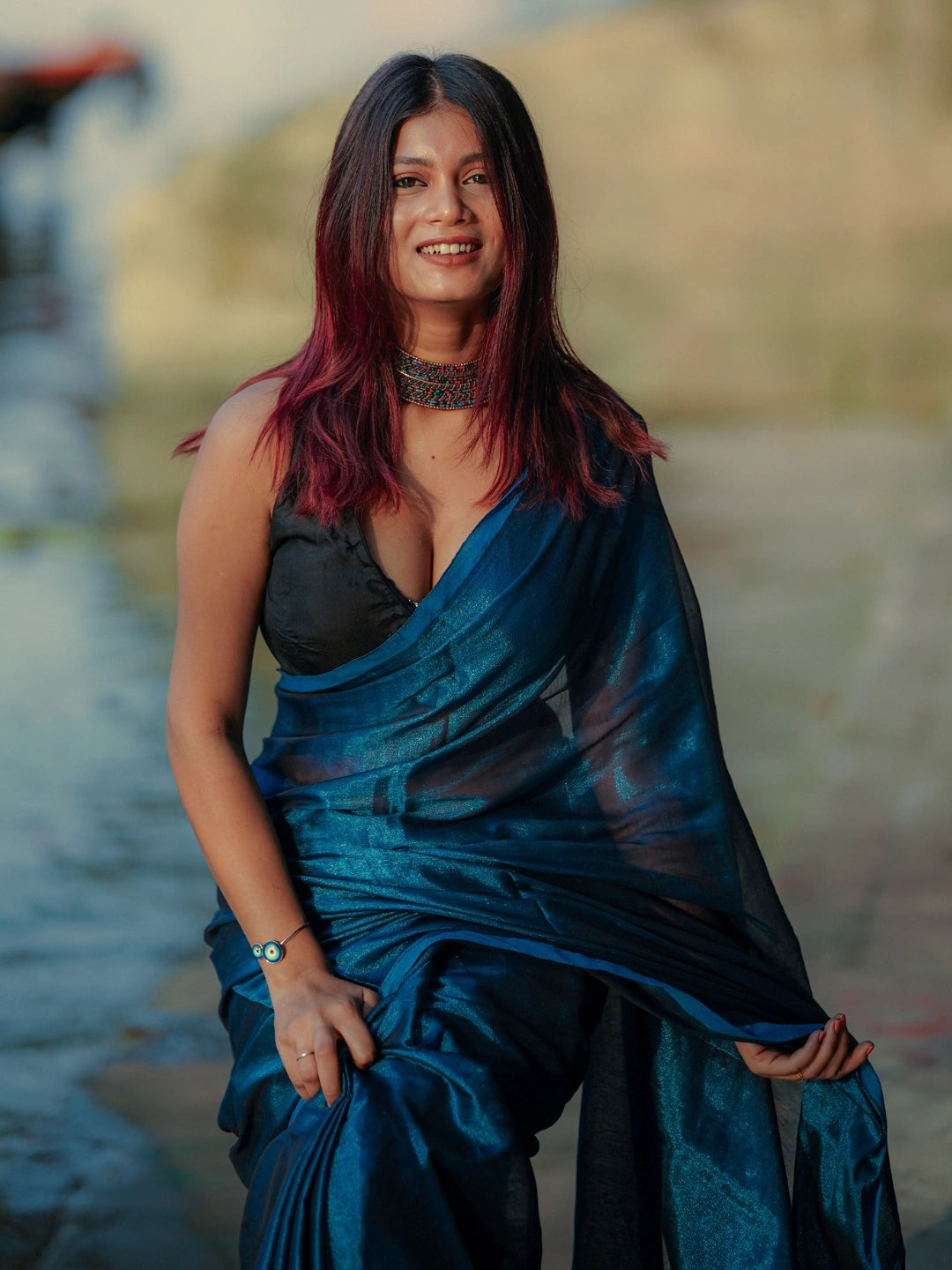 Turquoise Fleur | Turquoise Blue Handloom Tissue saree