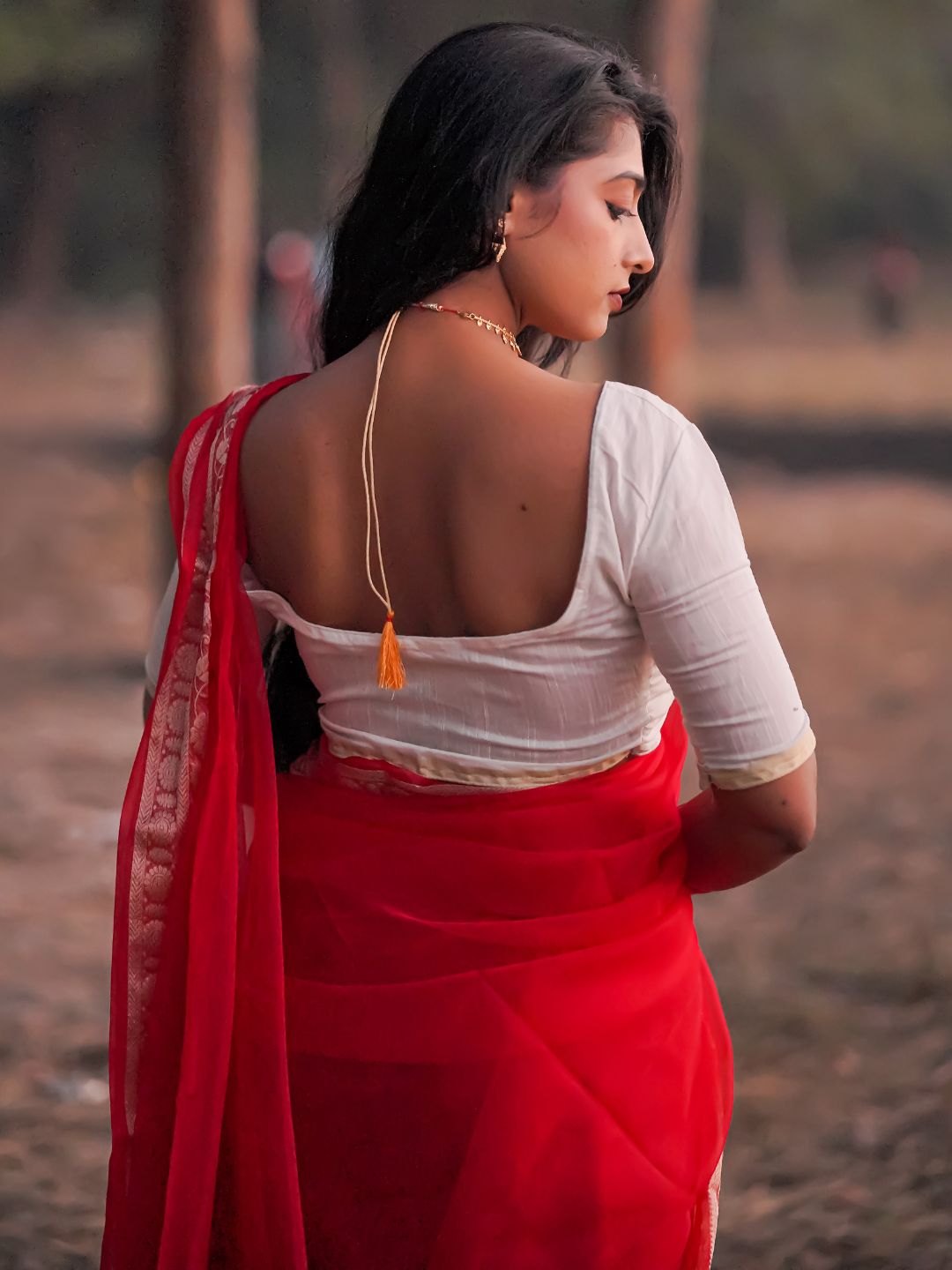 Red Rose | Red  Handloom Organza Saree