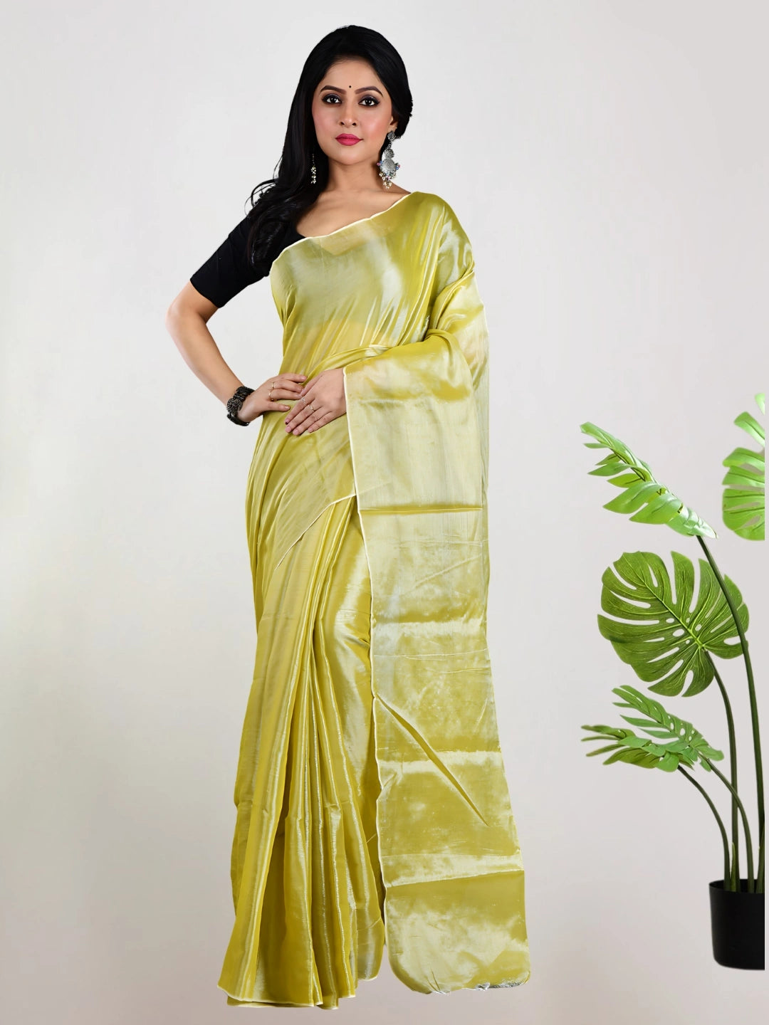 Citrine Breeze | Lime Yellow Handloom Tissue saree